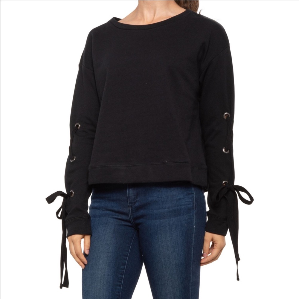 🆕 BASELINE ATHLETICS French Terry Crop Black Sweater Lace-up